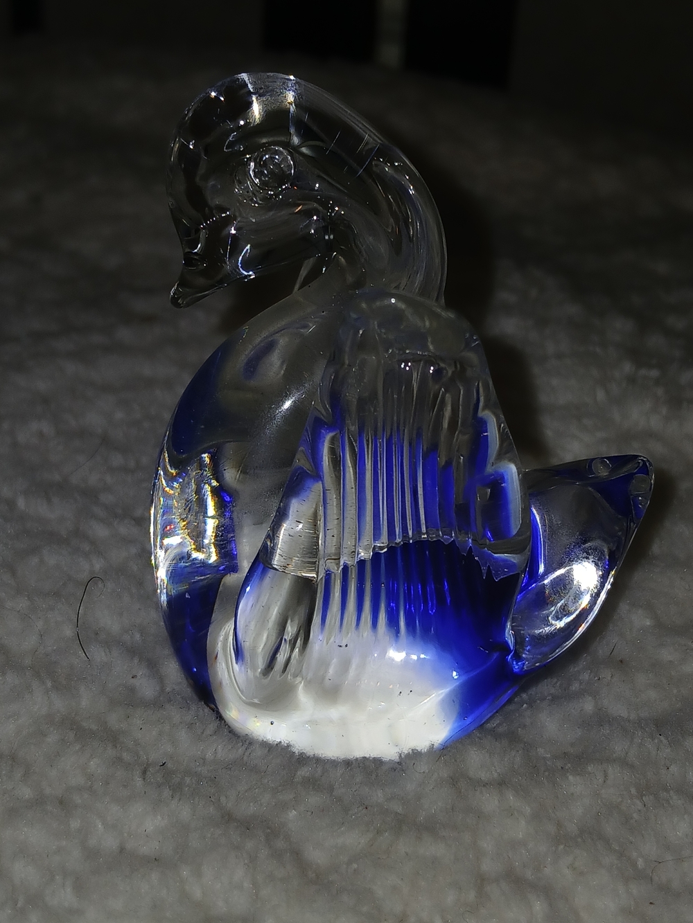 Blue and Clear Glass Swan Figurine
